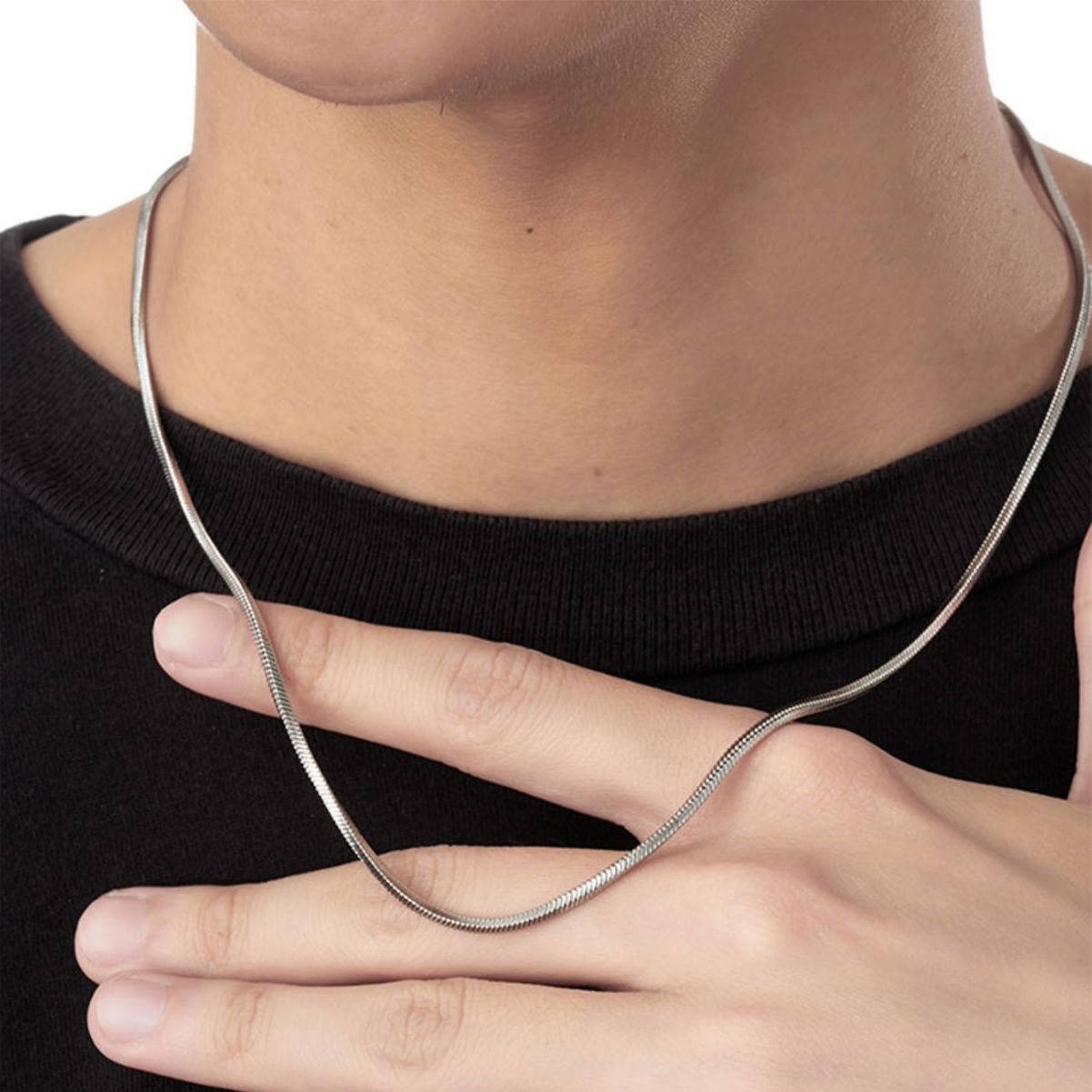 Stainless Steel Flat Simple Classic Men's Necklace