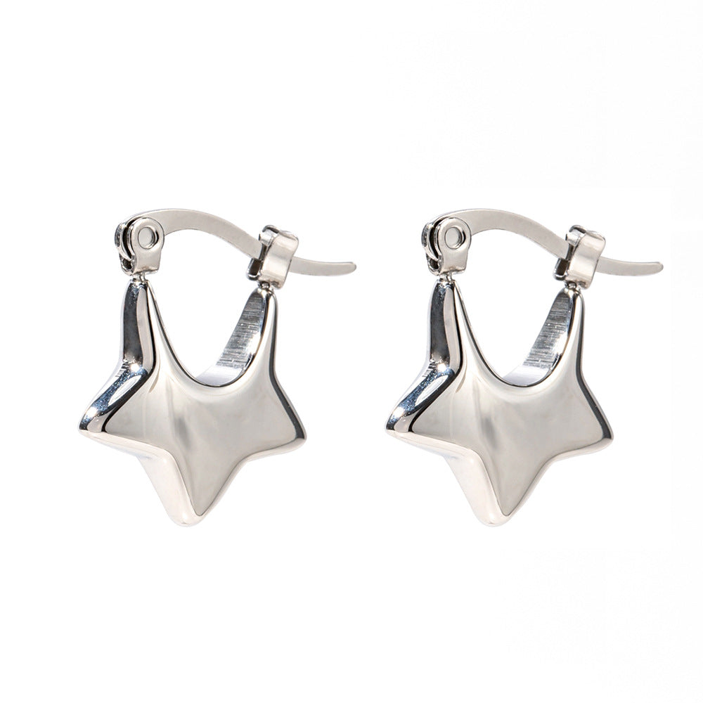 Stainless Steel Star White Gold Earrings