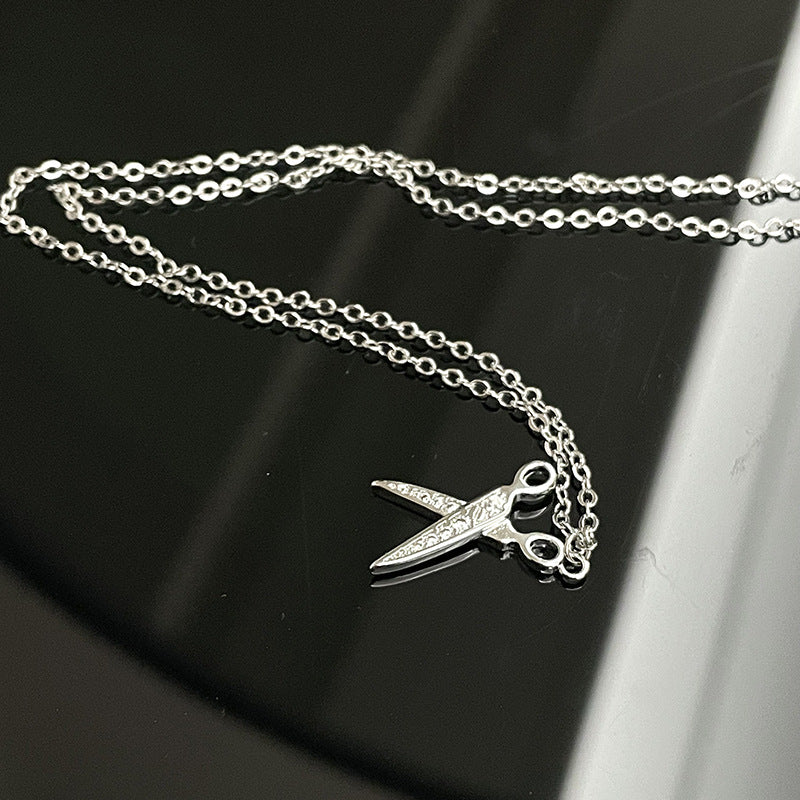 Scissors Full of Drill Design High Sense Necklace