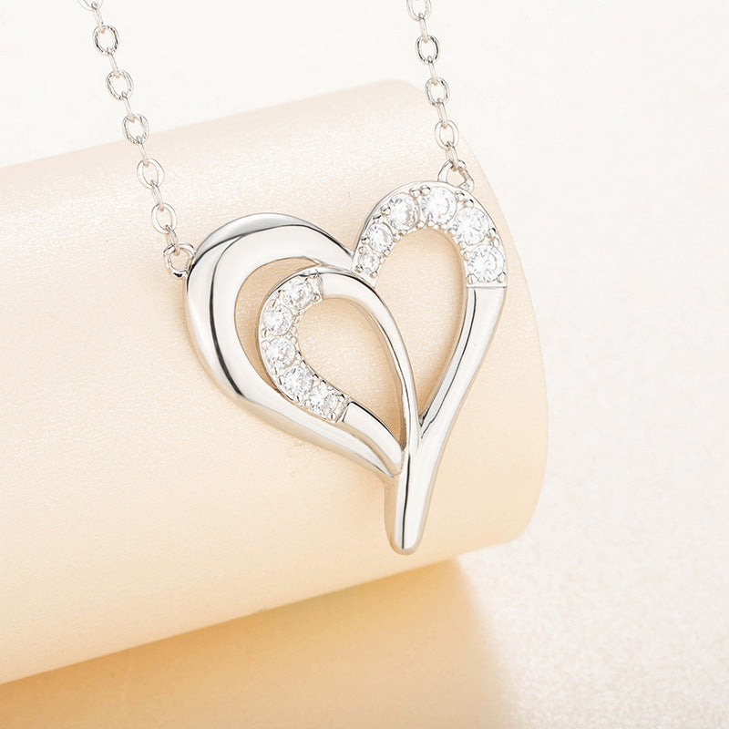 Heart-shaped Diamond Set Simple Hollow Love Necklace