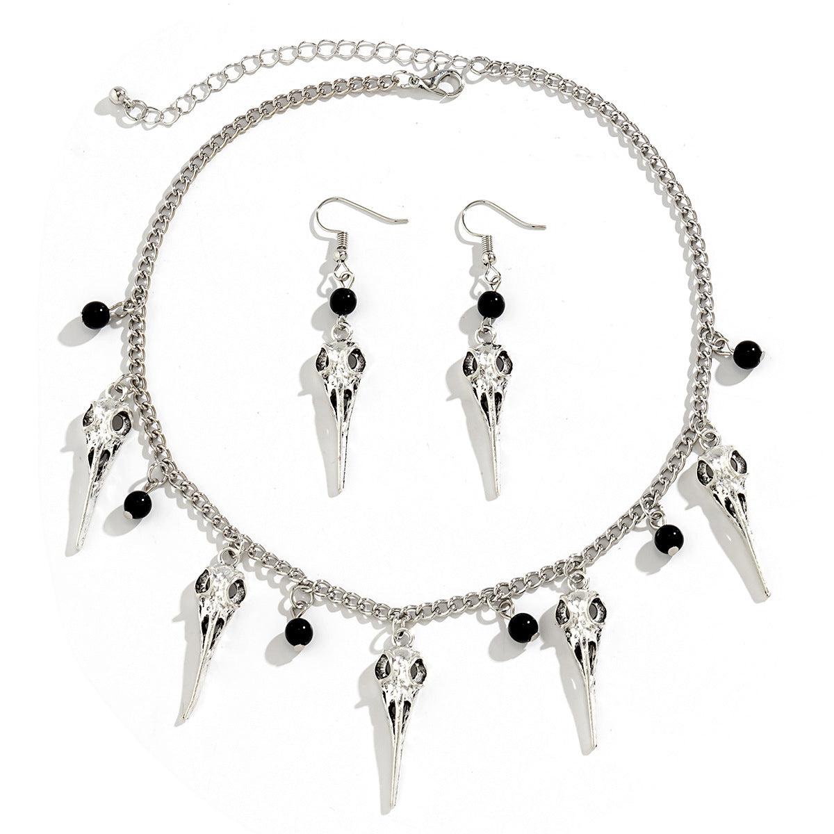 Halloween 2 Pcs Bird Skull Necklace & Earrings Set