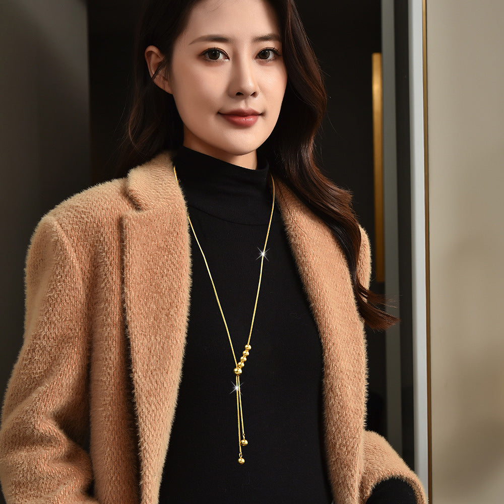 High Sense Simple Long Titanium Steel Necklace