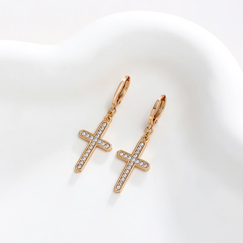 Micropaved Zirconia Cross Earrings