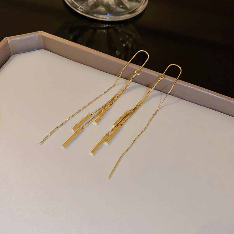 Tassel Earrings with Long Line and Hook
