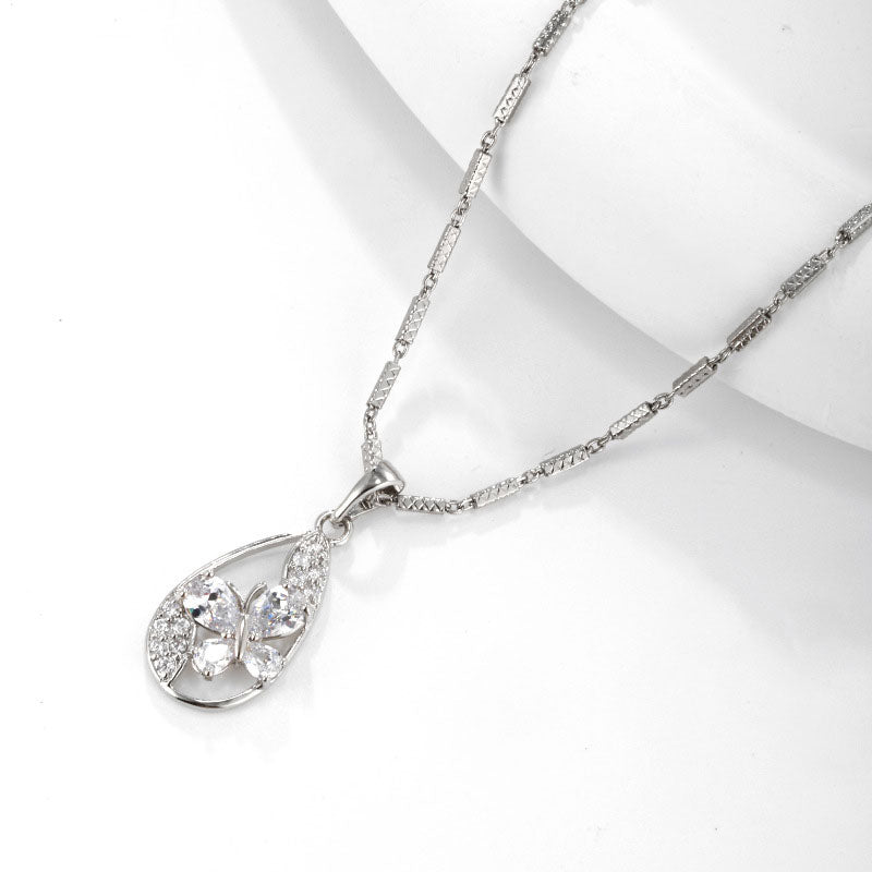 Simple Water Drop Zircon Butterfly Pendant