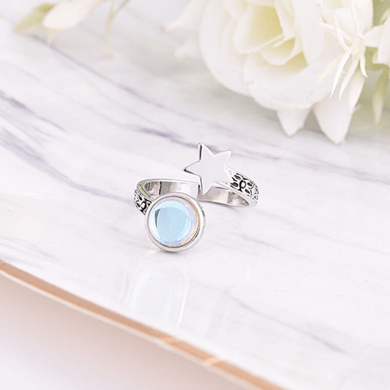 Star Shape Round Cut Moonstone Adjustable Ring