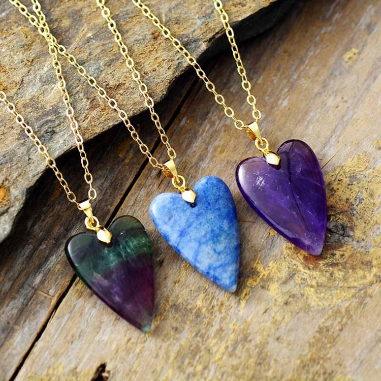 Healing Crystal Heart Pendant Necklace