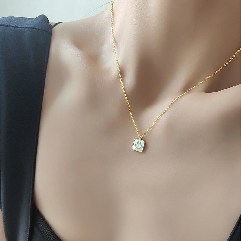 Shell Smiley Face Square Light Luxury Titanium Steel Necklace Simple and Versatile