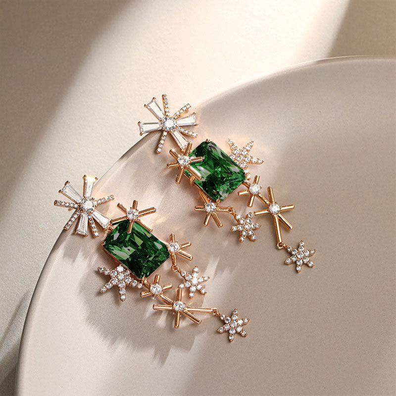 Brilliant Inlaid Zirconia Elegance Long Earrings