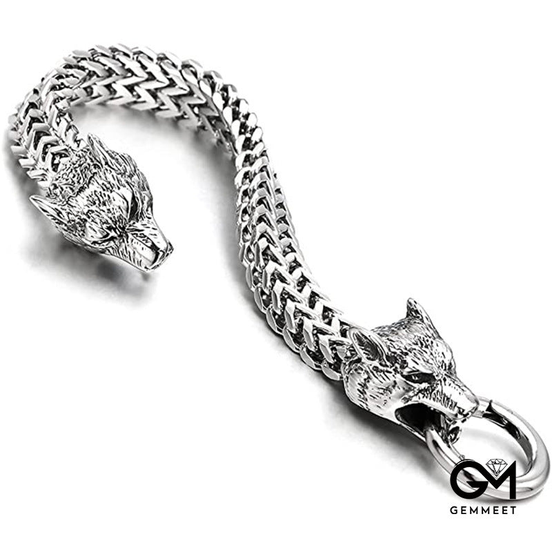 Vintage Viking Wolf Franco Link Bracelet