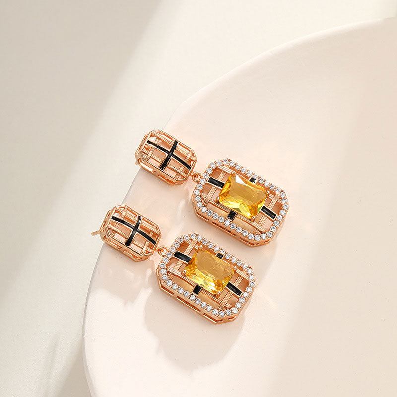 Square Artificial Stone Zircon Vintage Earrings