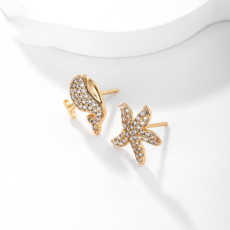Starfish Whale Asymmetric Stud Earrings for Women