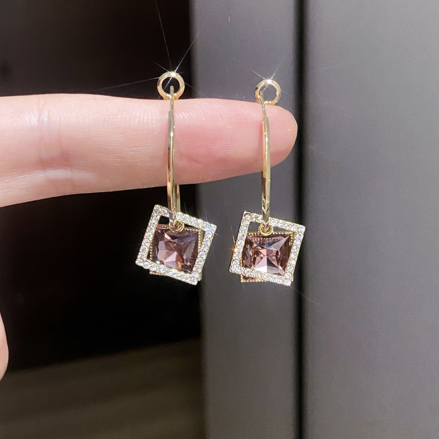 Stylish Square High Touch 925 Silver Needle Earrings