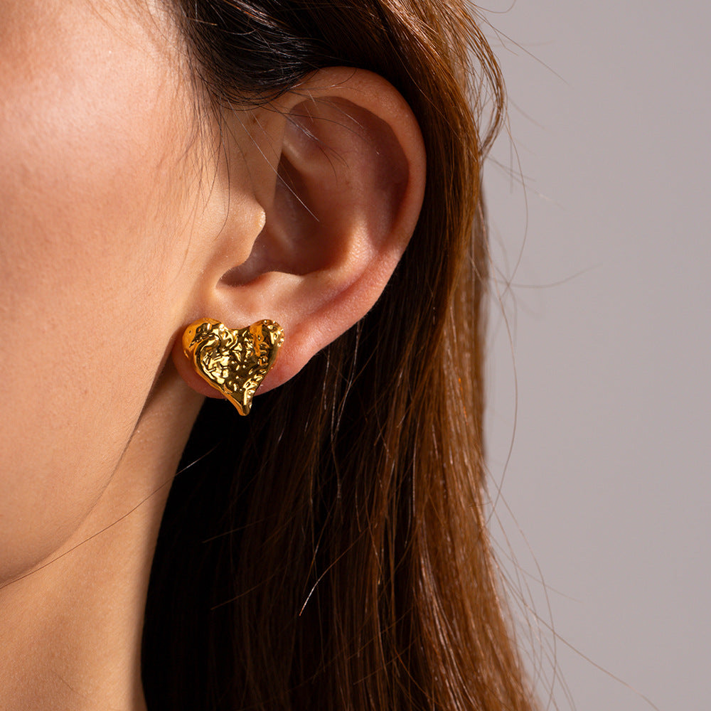 Stainless Steel Engraved Grain Love Stud Earrings