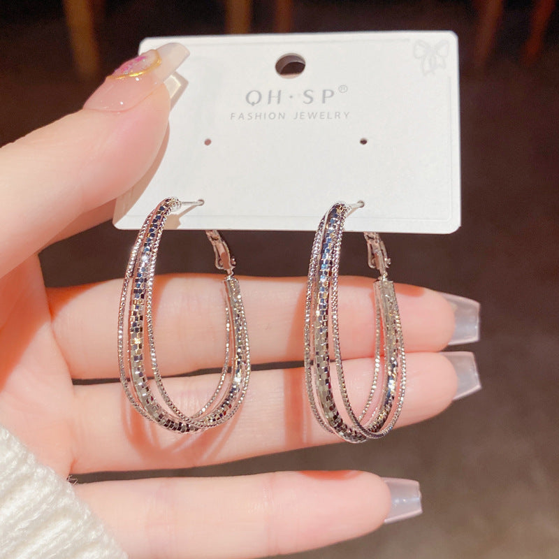 Elliptical Metal Geometric Triple Layer Exaggerated Earrings