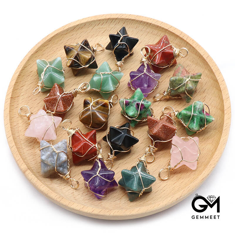 Merkaba Red Jasper Crystal Agate Stone Hexagram Pendant