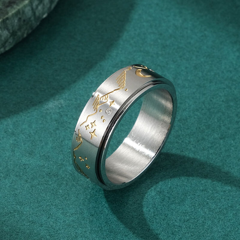 Release Stress Moon & Star Rotatable Ring