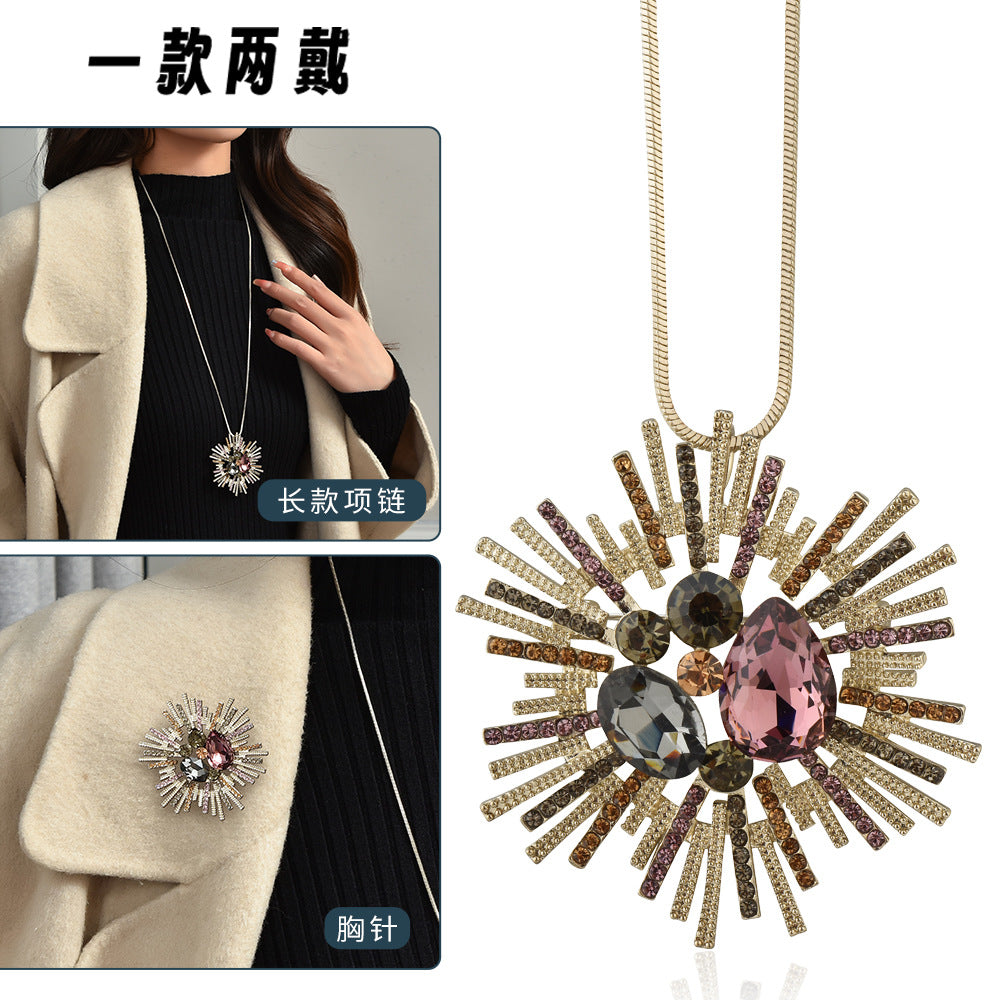 Simple Flower Crystal Fashion Long Necklace