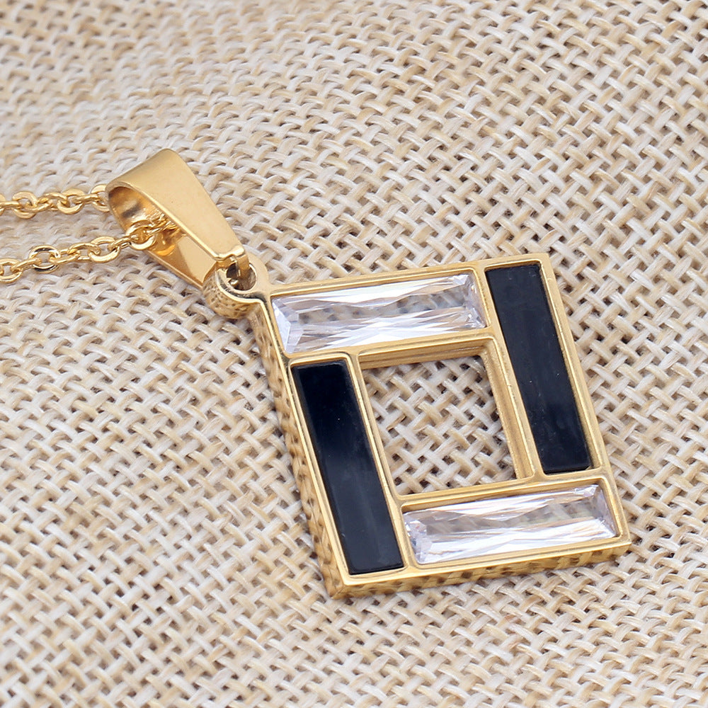 Simple Square Zircon Niche Design Sense Titanium Steel Women's Necklace