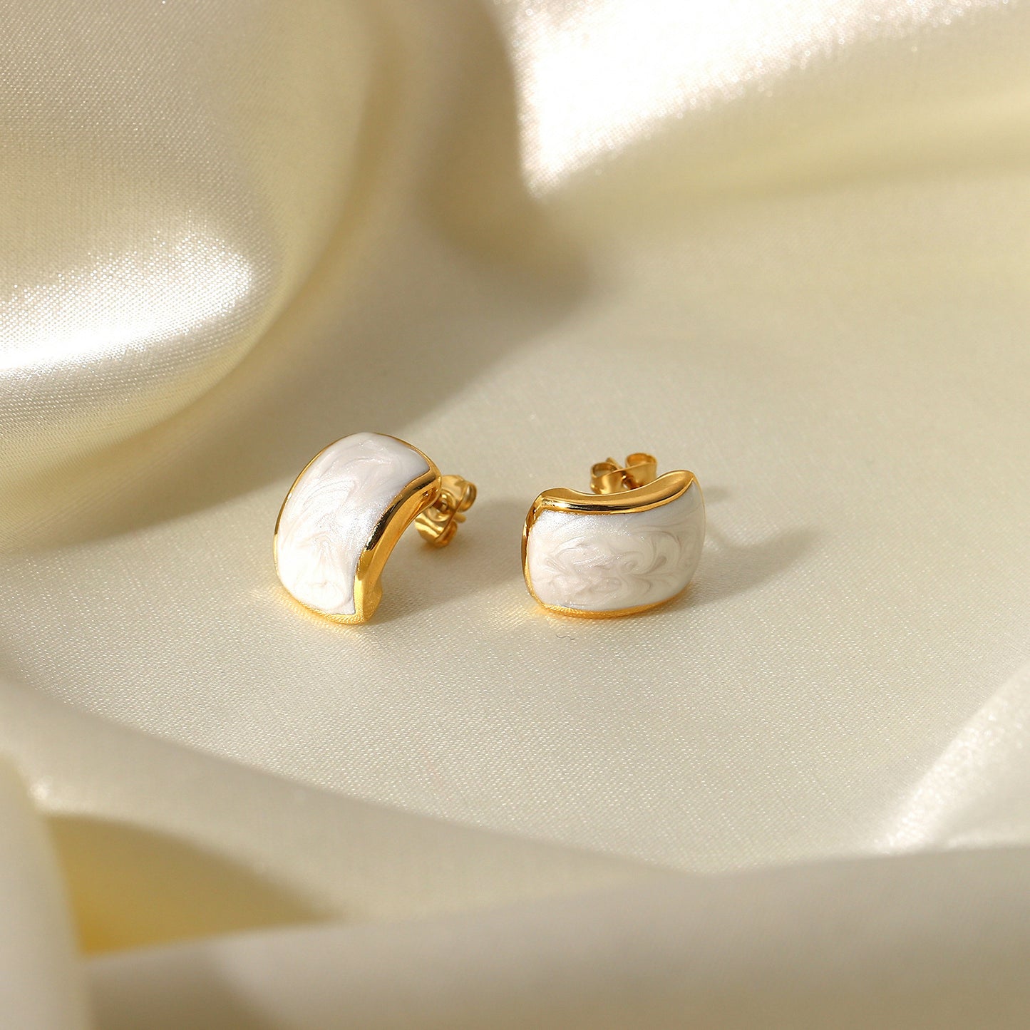 French Vintage Curved Rectangular White Drip Earrings