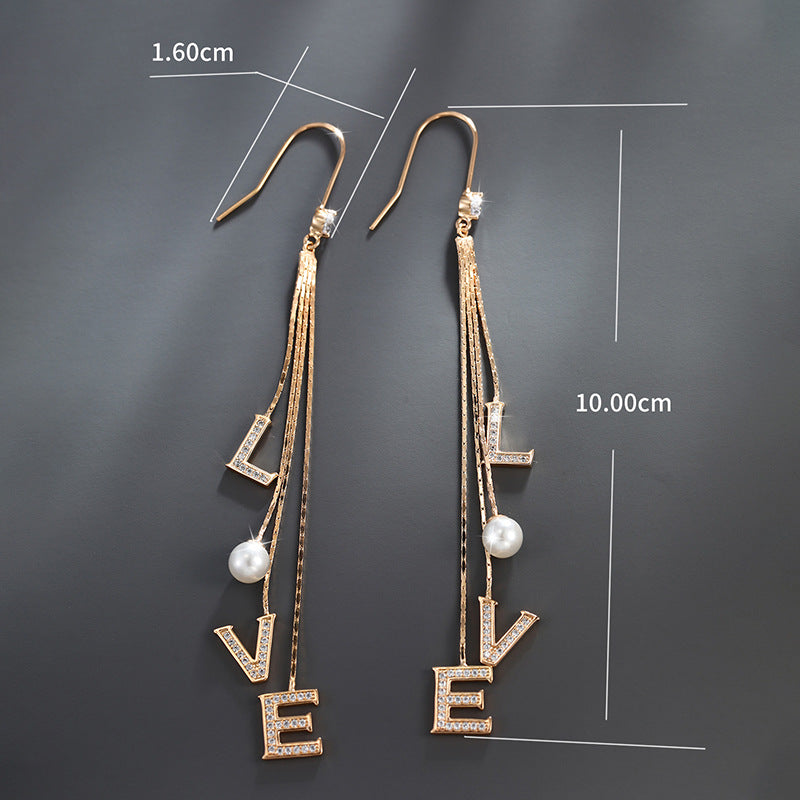Tassel LOVE Letter Imitation Pearl Earrings