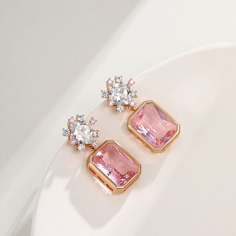 Geometric Square Color Zircon Stud Earrings for Women