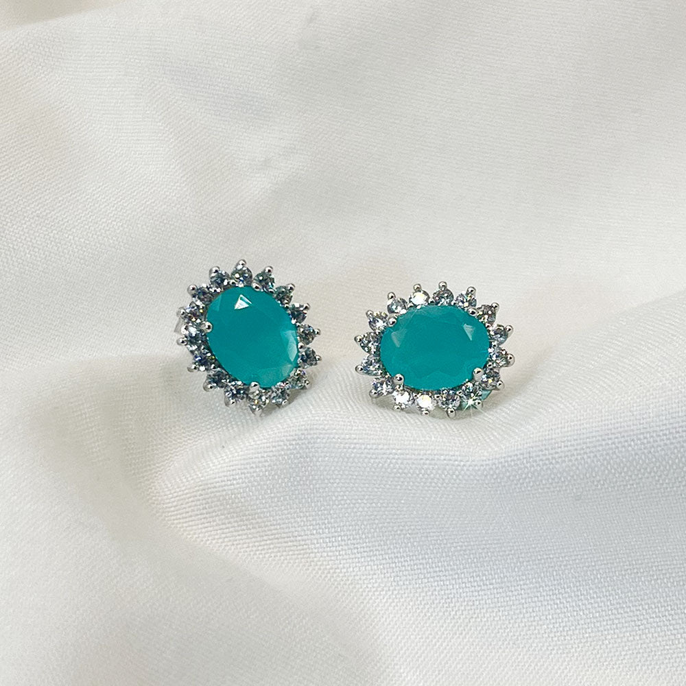 Flower Shape Inlaid Light Blue Zircon Earrings