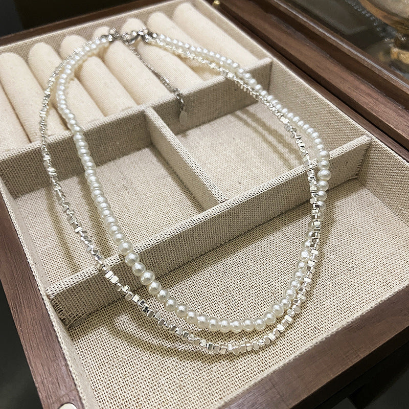 Broken Silver Several Two Tide Vintage Pearl Necklace Double Fashion