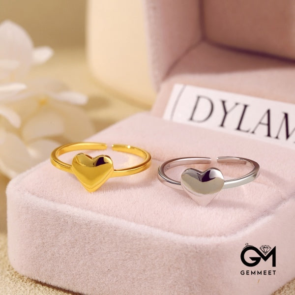 S925 Sterling Silver Open Gold Heart Ring