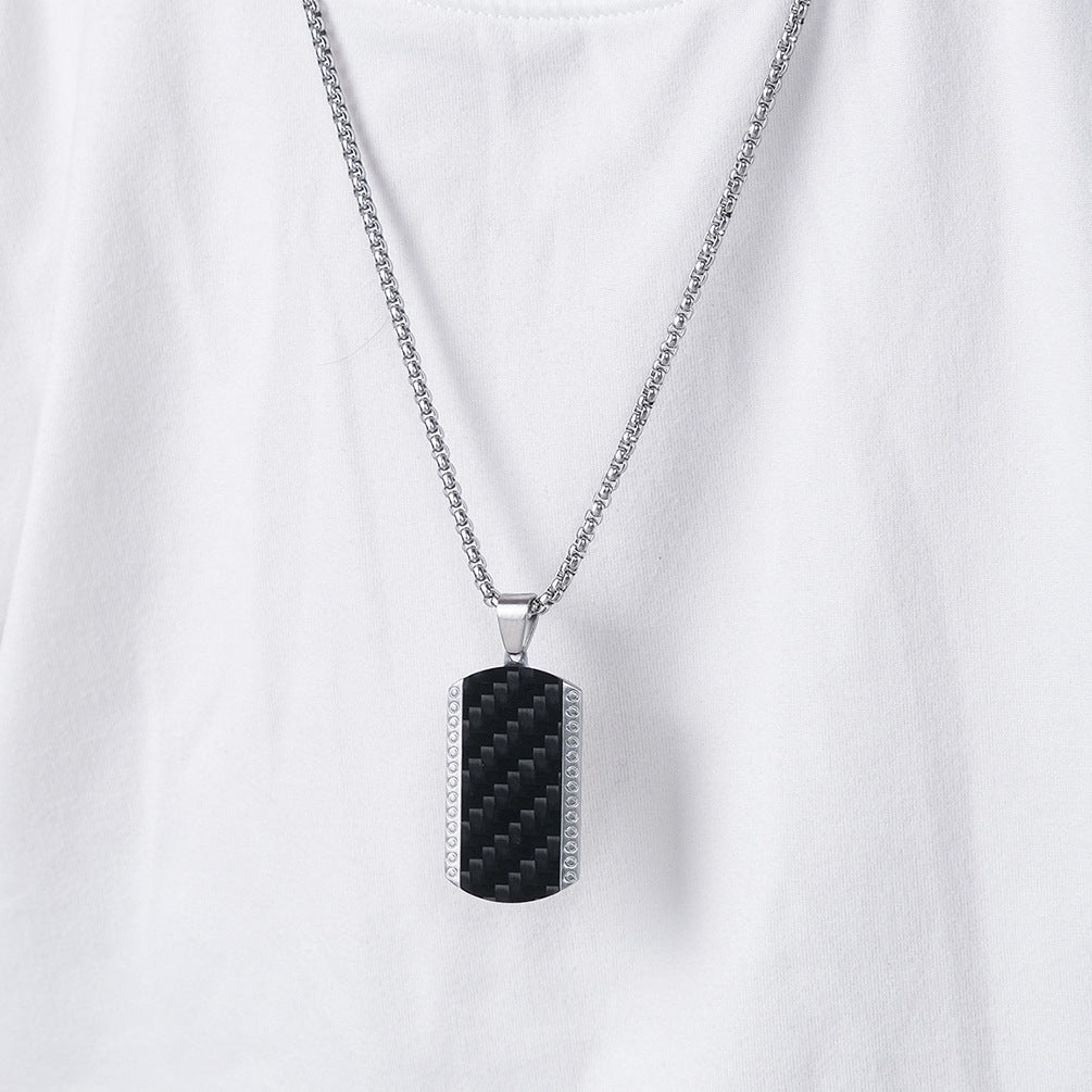 Men's Titanium Steel Retro Cool Design Inlaid Carbon Fiber Necklace
