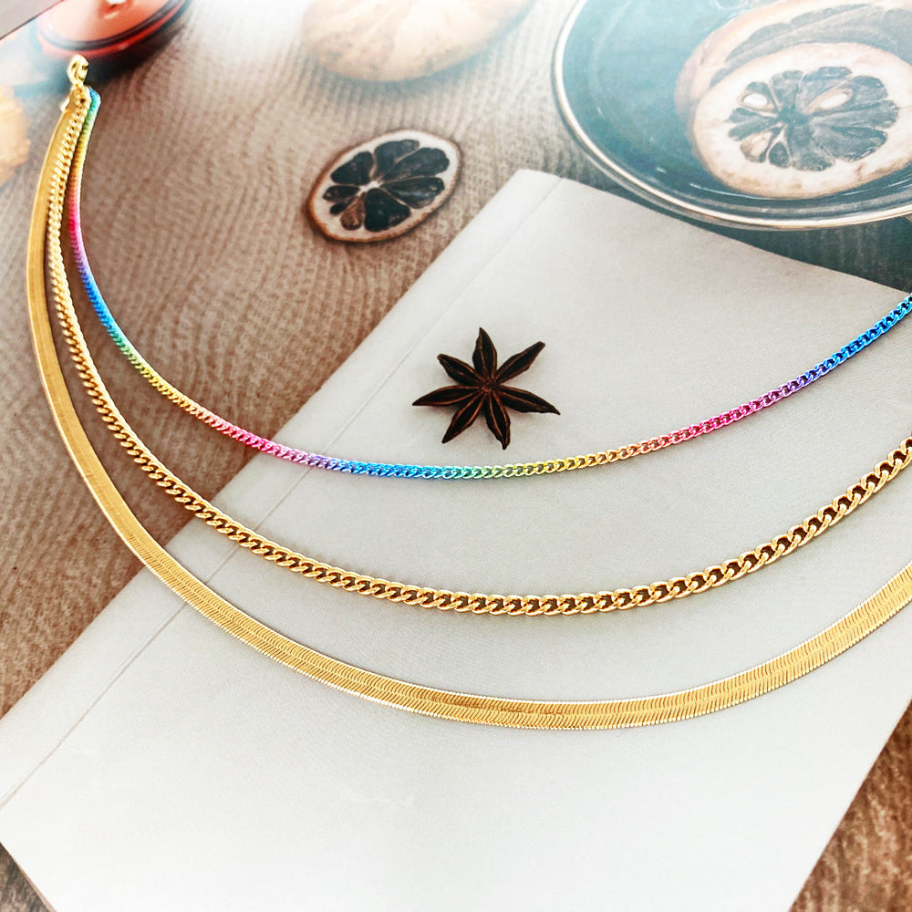 Three Layers of Colored Lacquered Metal Necklace