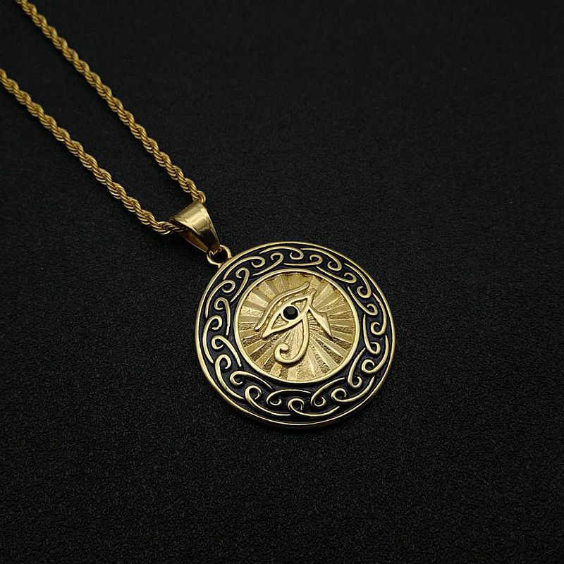 Hip Hop Gold Plated Zirconia Oiled Egyptian Eye of Horus Pendant