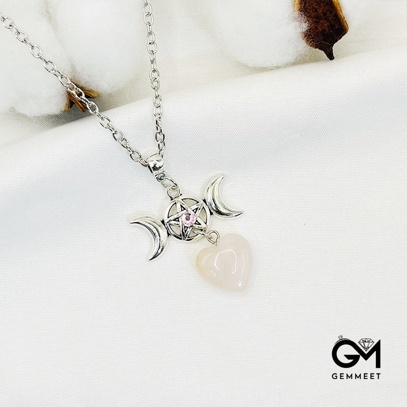 Bohemia Rose Quartz Crescent Moon Star Necklace