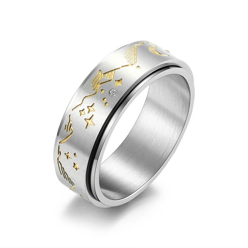 Release Stress Moon & Star Rotatable Ring