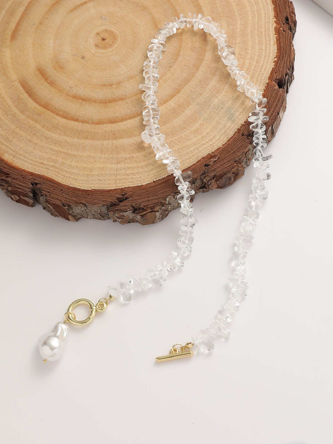 Clear Crystal Irregular Full Stones Link Necklace