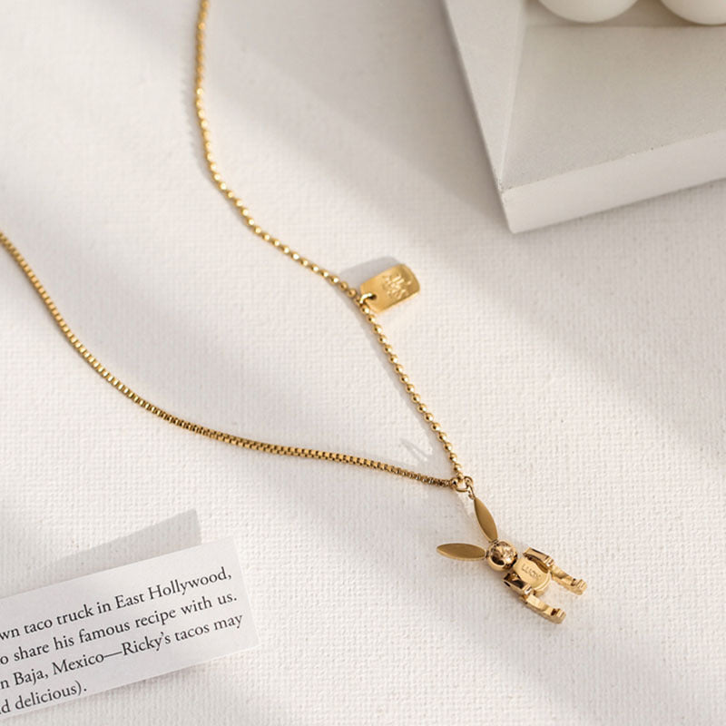 Simple Mechanical Rabbit Titanium Steel Necklace