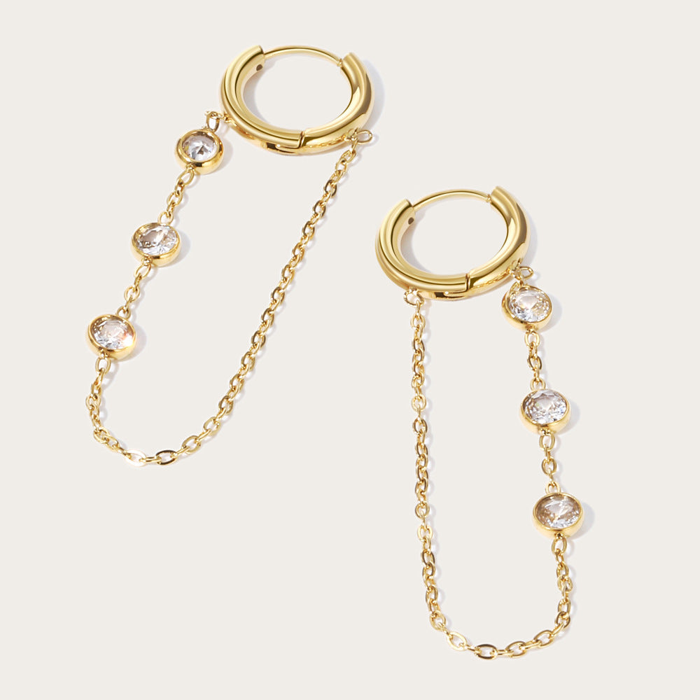 Chain Zircon Tassel Titanium Steel Earrings