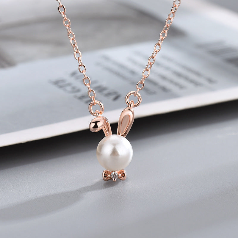 Bow Pearl Rabbit Necklace