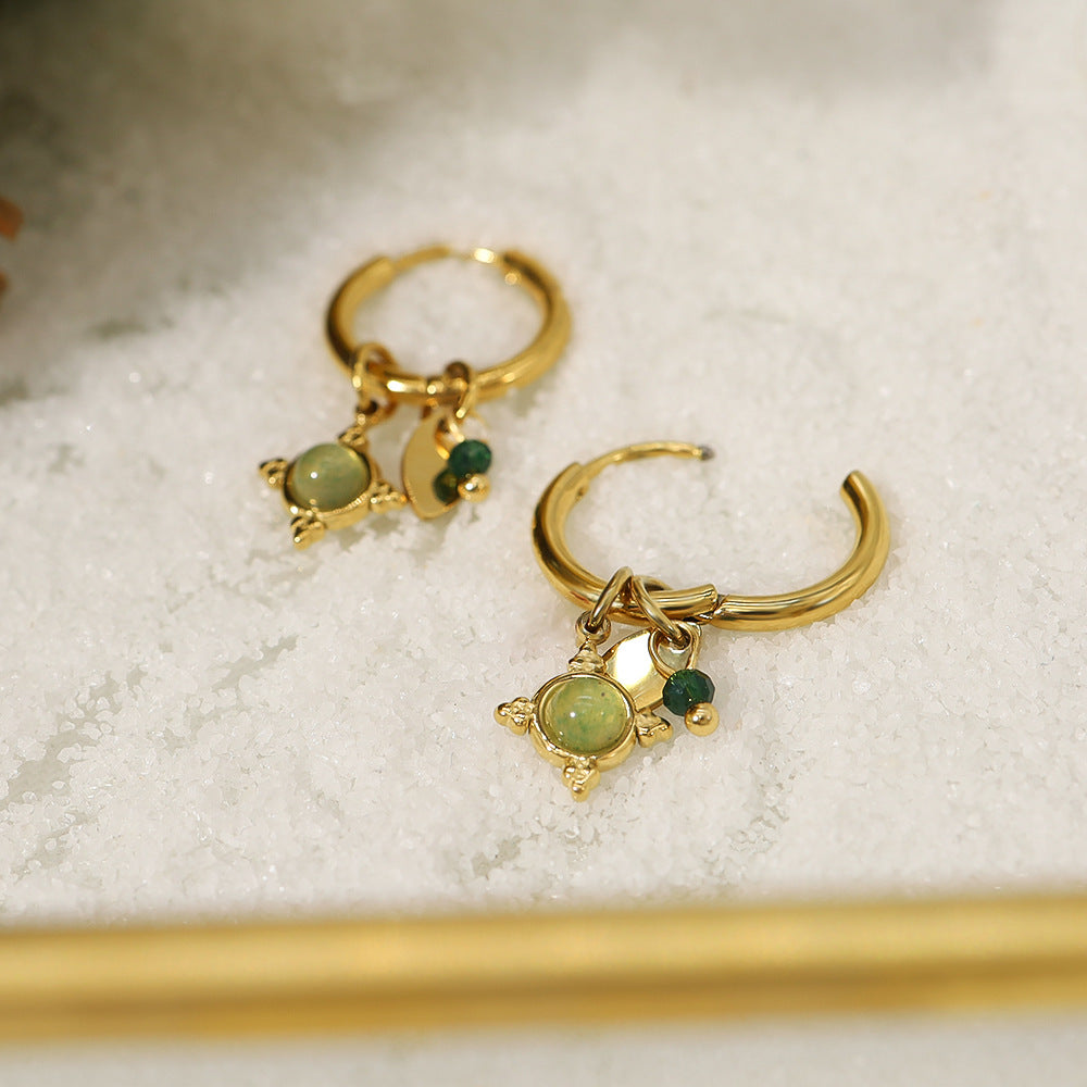 Green Stone Gold-plated Titanium Steel Earrings
