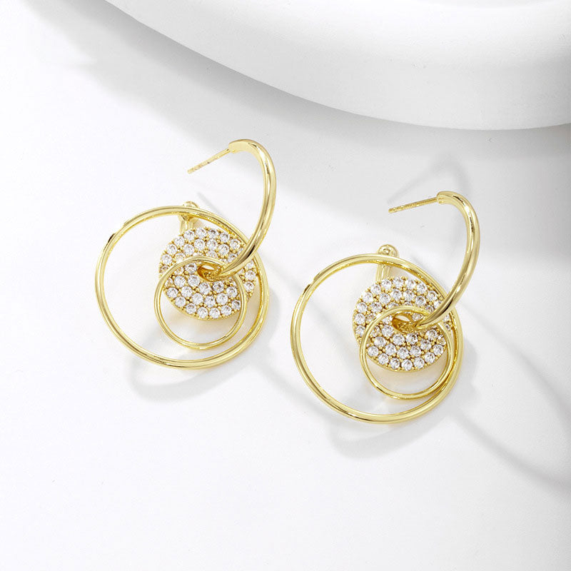 Gold Geometric Circle Zircon Earrings for Women