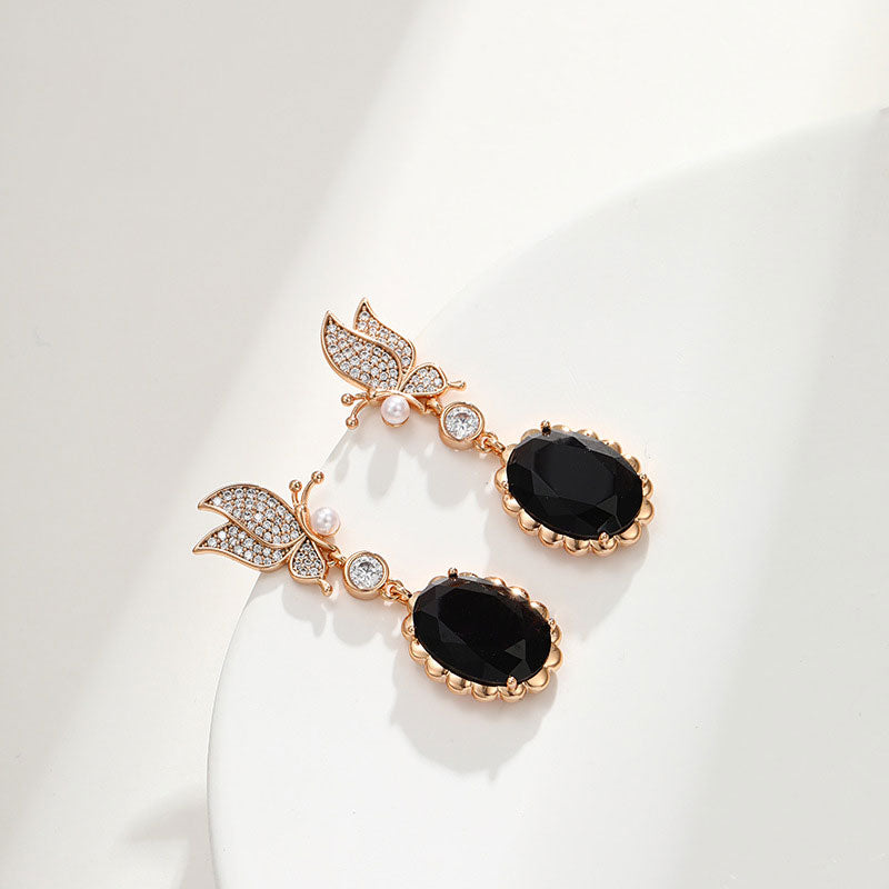 Vintage Butterfly Oval Design Long Zircon Drop Earrings