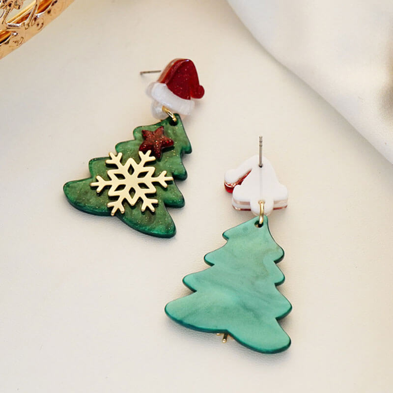 Christmas Tree Snowflake Santa Hat Star Stud Earrings