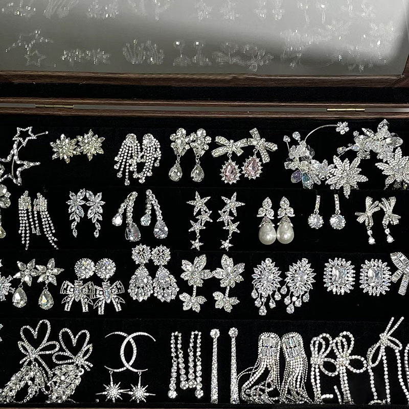 Cute Full Stones Pearls Flower & Circle Tassel Earrings