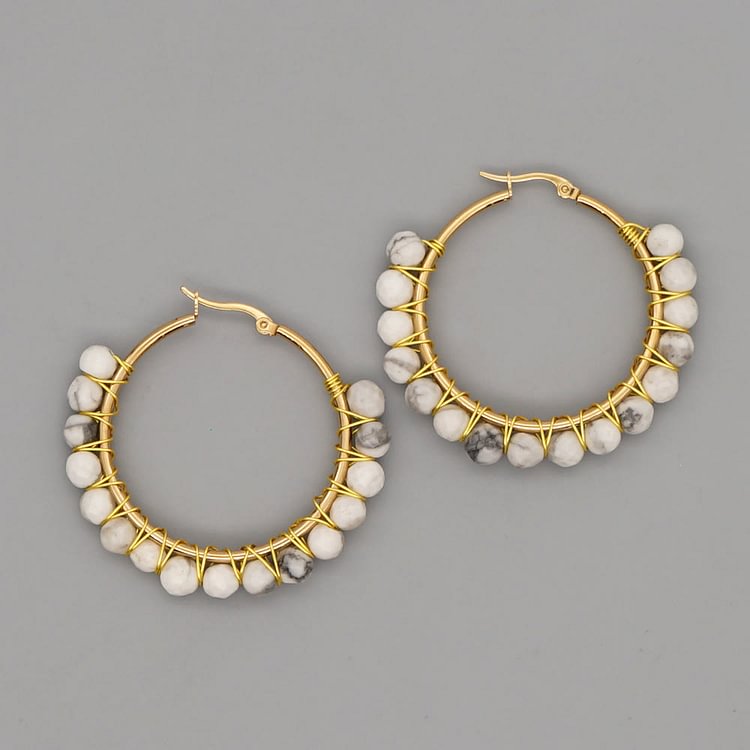 Boho Natural Crystal Beads Large Hoop Earrings