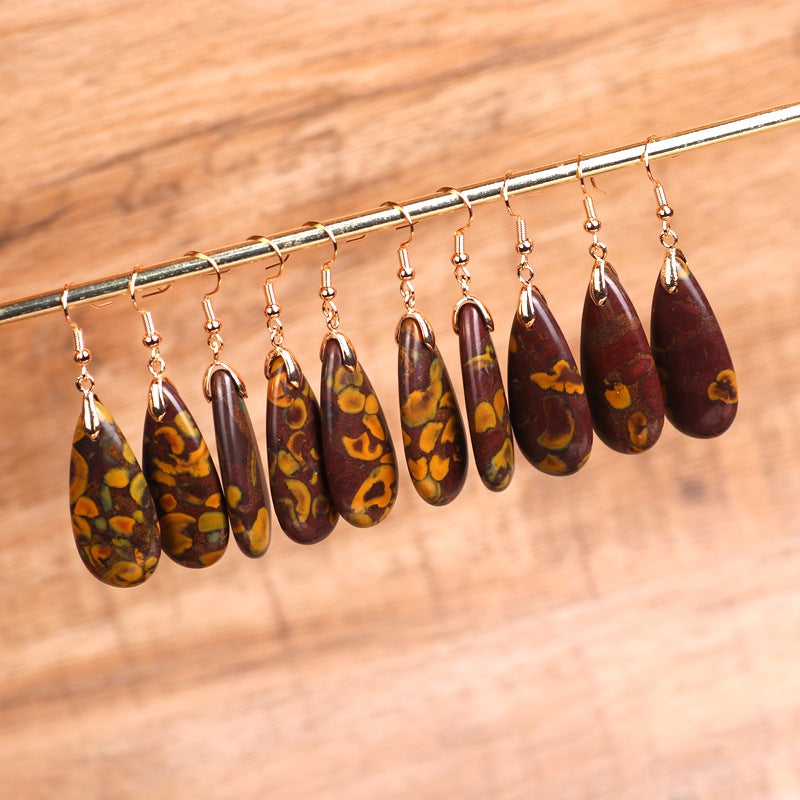 Brown Flower Stone Drop Earrings