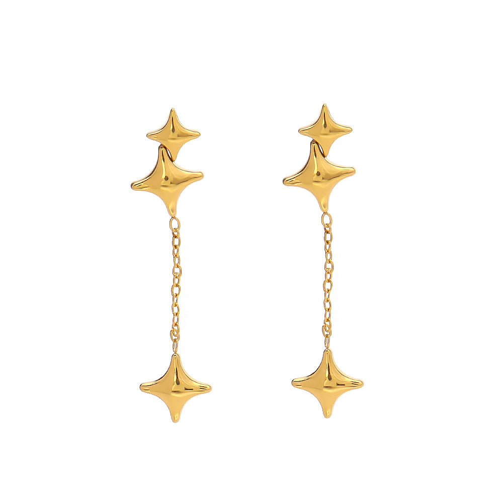 Stainless Steel Gold Plated Star Tassel Earrings
