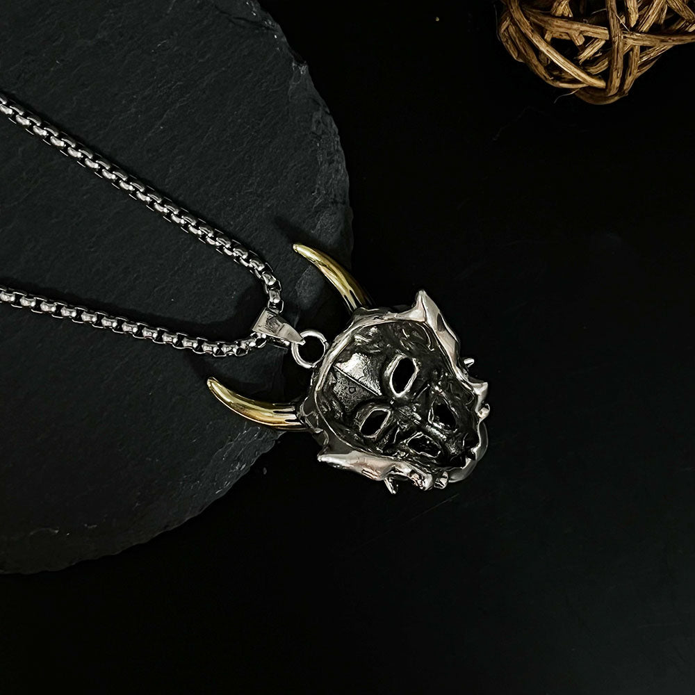 Men's Golden Horned Man Ghost Mask Necklace
