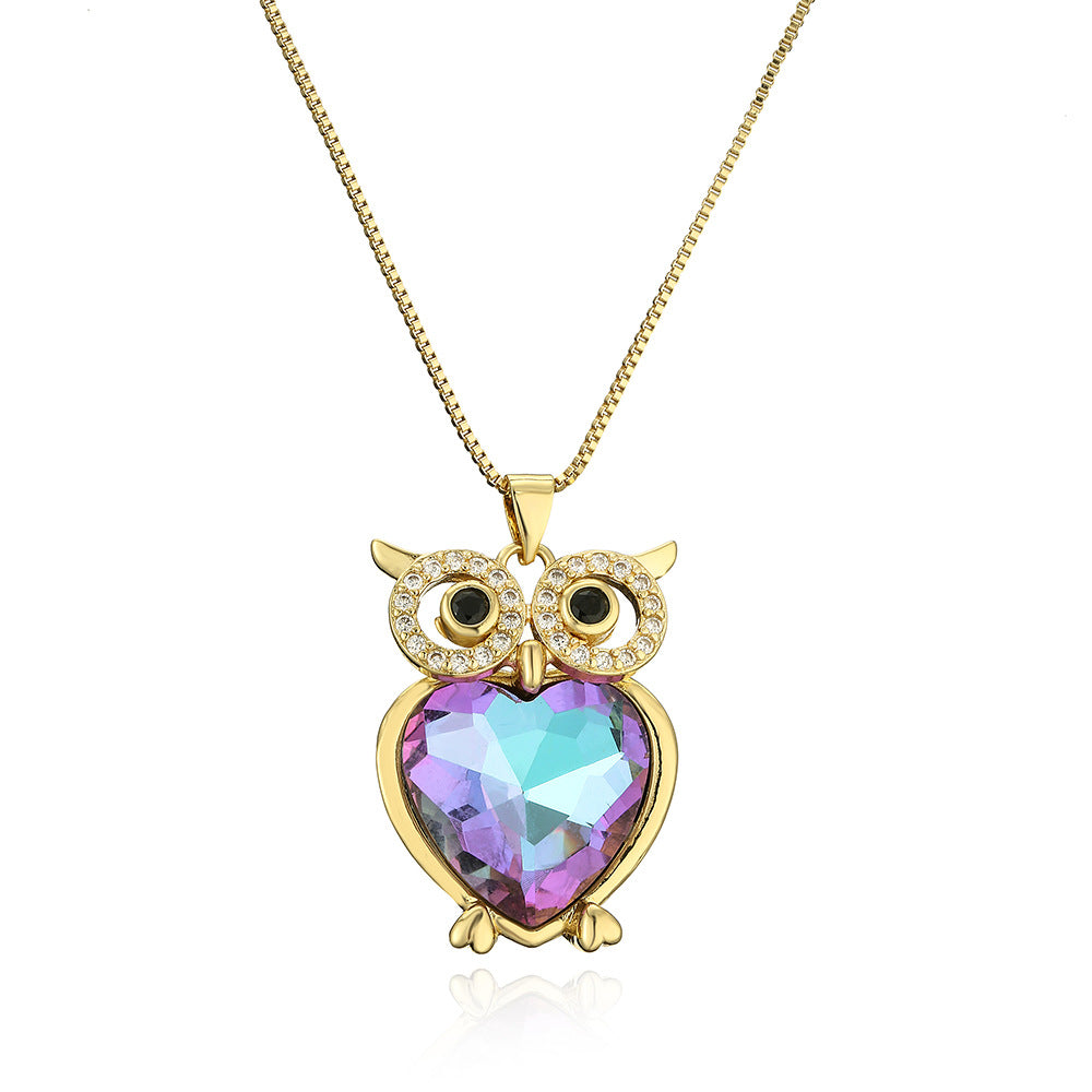 Hollow Owl Heart Shape Pendant Chain Necklace