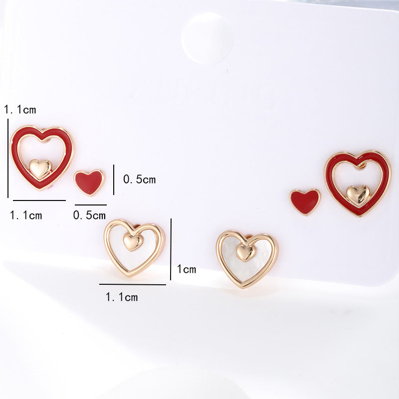 Red Drip Glazed Mother-of-pearl Love Three Pairs Nail Set