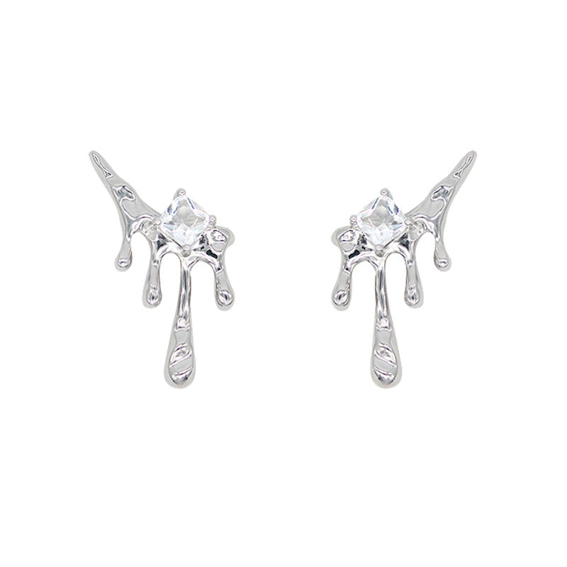 Liquefied Metal Square Zircon Earrings